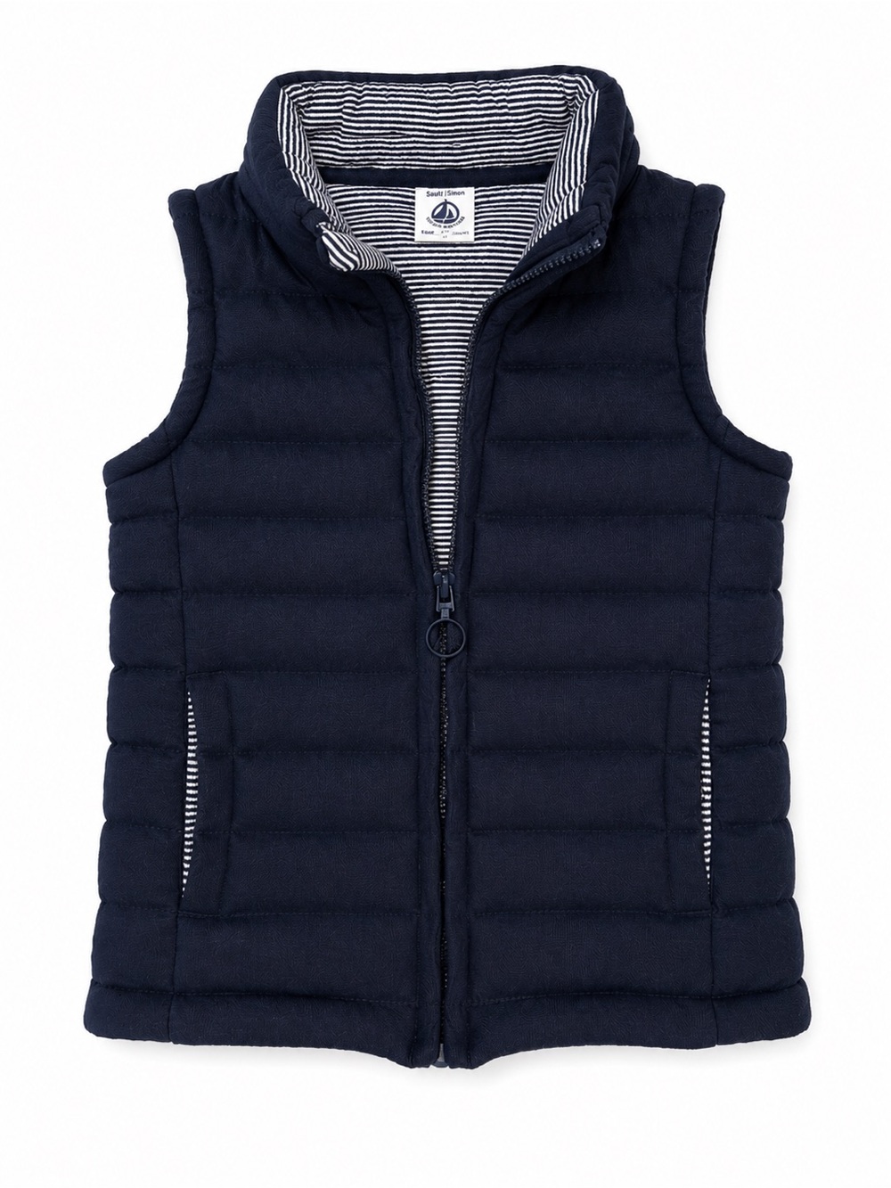 Petit Bateau Navy Quilted Puffer Vest with Striped Lining
